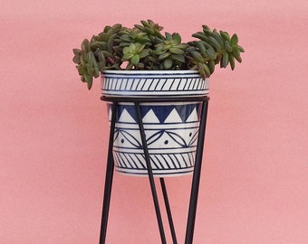 Greek Geometric Planter With Bold Black Stand