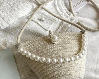 Pearl Beaded Bag, Pearl Clutch Bag, Evening Bag, Handmade Pearl Clutch, Luxury Shoulder Bag,fashion bags,Everyday Bag for Women,Gift for her