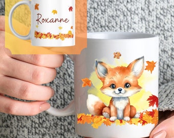 Mug céramique renard mignon prénom, animaux de la forêt