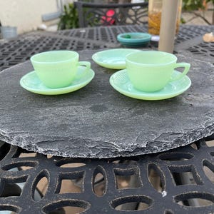 Rare Fire-King JADEITE Jane Ray Demitasse Coffee Cups and Saucers Green Jadeite Opaque Milk Glass