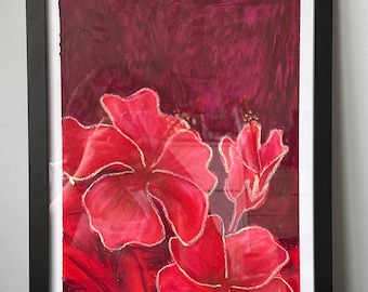 Hibiscus flower original oil pastel drawing