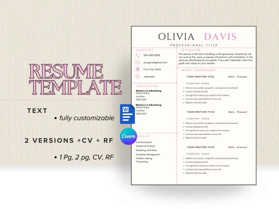 ATS Resume Template: Modern Minimalist CV, Cover Letter, References (Word & Canva)