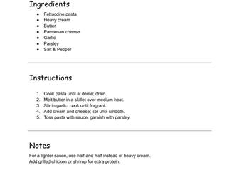 Bearbeitbare minimalistische Rezeptkartenvorlage: Google Docs & MS Word (A4 / US Letter)