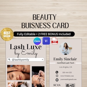 Modèle de carte de visite Instagram Carte de visite pour cils Code QR pour réseaux sociaux Carte de visite Tech pour cils Cheveux Ongles Maquillage Perruque Carte Modèle Canva