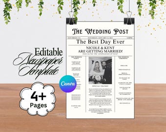 Wedding Newspaper Invitation Template: Editable Canva Program