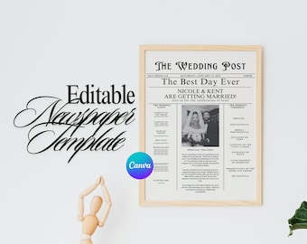 Wedding Newspaper Invitation Template: Editable Canva Program