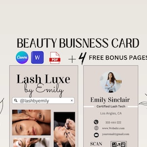 Instagram Business Card Template Lash Business Card Social Media QR Code Lash Tech Business Card Hair Nails Makeup Canva Template & Word