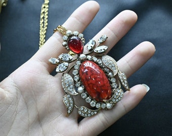 German Rhinestone Colored Flower Necklace