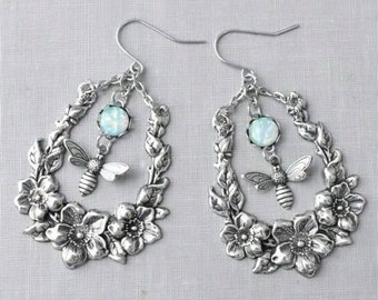 Boucles d'oreilles pendantes en forme de larme fleur et abeille