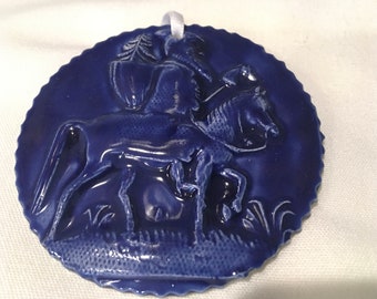 Cobalt Blue Santa on Horseback Ornament