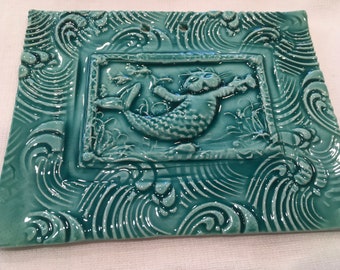 Kitty Cat Mermaid Tile in Turquoise