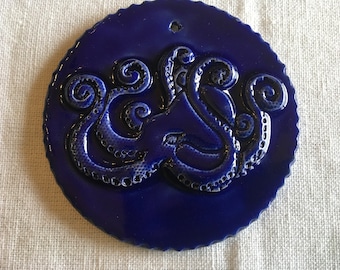 Round Cobalt Blue Octopus Tile