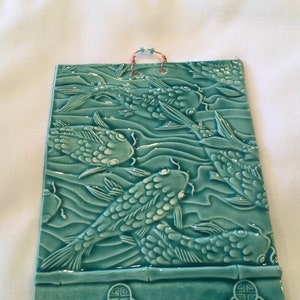 Large Turquoise Koi Ceramic Tile image 2