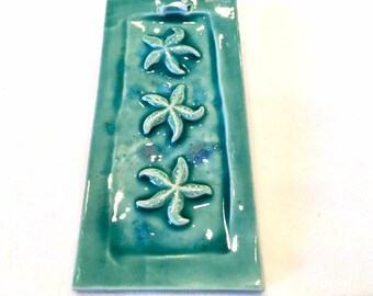 Turquoise Triple Starfish Tile with Beach Glass