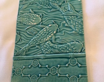 Large Turquoise Koi Ceramic Tile