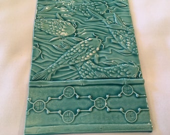 Large Turquoise Koi Ceramic Tile