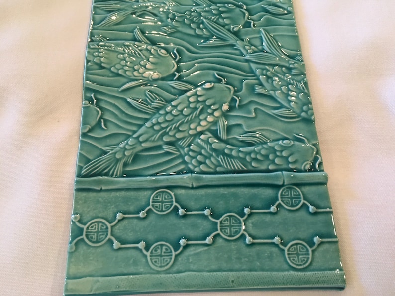 Large Turquoise Koi Ceramic Tile image 3