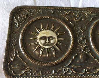 Antique Glaze Sun and Moon Celestial Tile