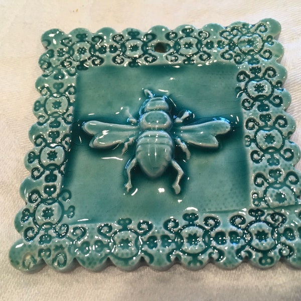 Filigree Turquoise Honey Bee Tile