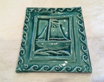 Turquoise Sailboat Tile