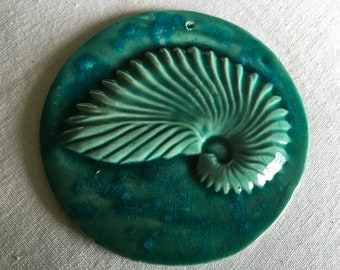 Large round Nautilus with Beach glass