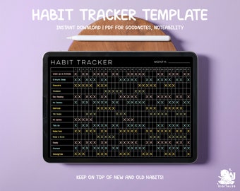 Habit Digital Tracker | Goodnotes Template | Digital Planner | Daily Habit Planner | iPad Planner | Digital Journal Pdf | Dark Mode Tracker