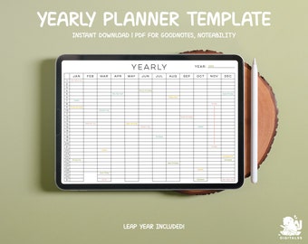 Yearly Digital Planner | Goodnotes Template | Undated Yearly Planner | Planner Pages | iPad Planner | Digital Journal Pdf | Notability