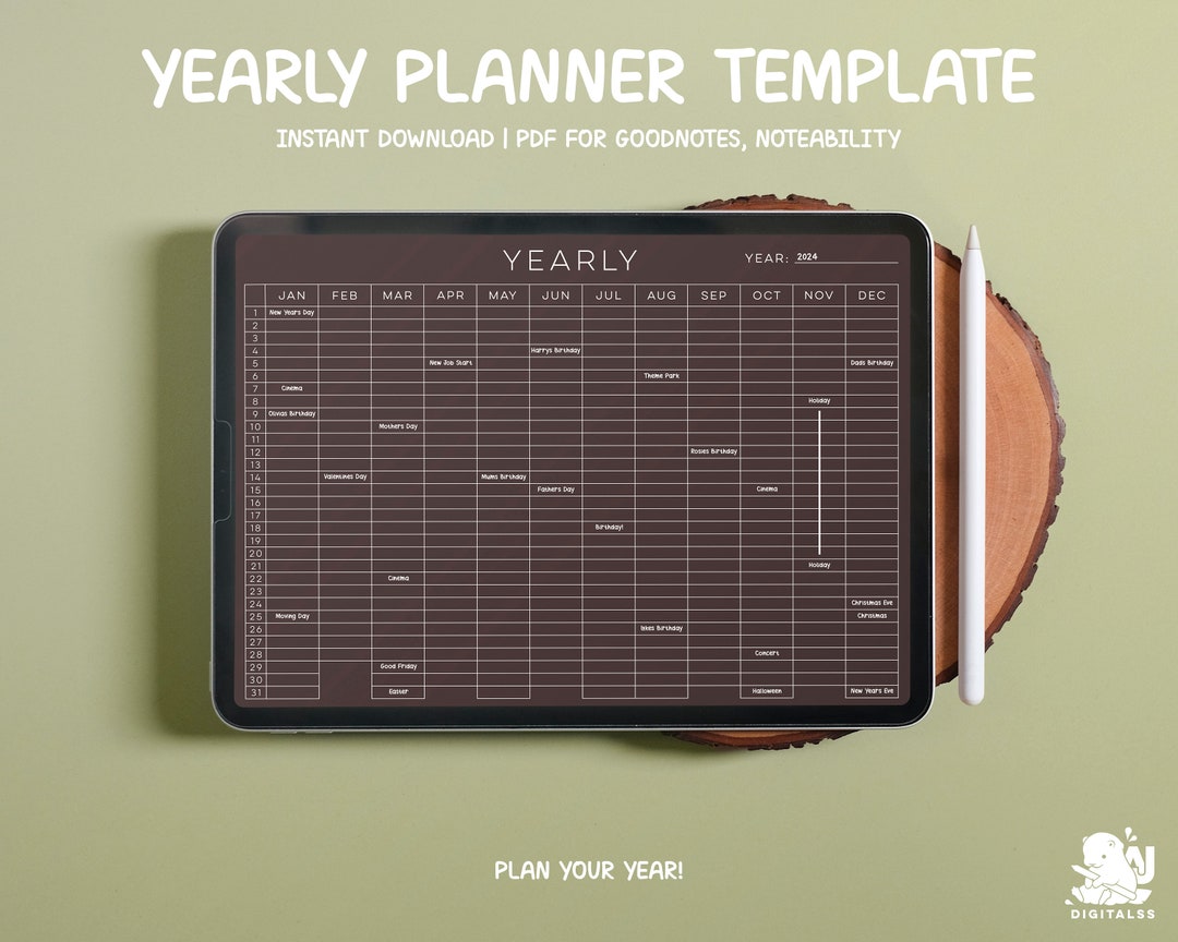 Yearly Digital Planner | Goodnotes Template | Undated Yearly Planner ...