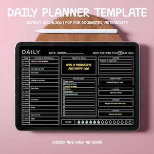 Daily Digital Planner | Goodnotes Template | Undated Daily Planner | Dark Mode Planner | iPad Planner | Digital Journal Pdf | Notability