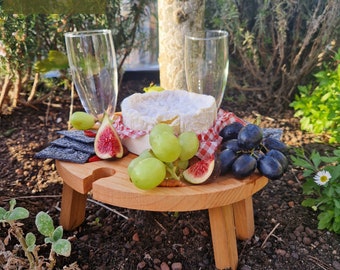 Rustic Handmade Foldable Wooden Cheeseboard with Wine Glass Holder for Outdoor Picnics and Entertaining // Perfect gift