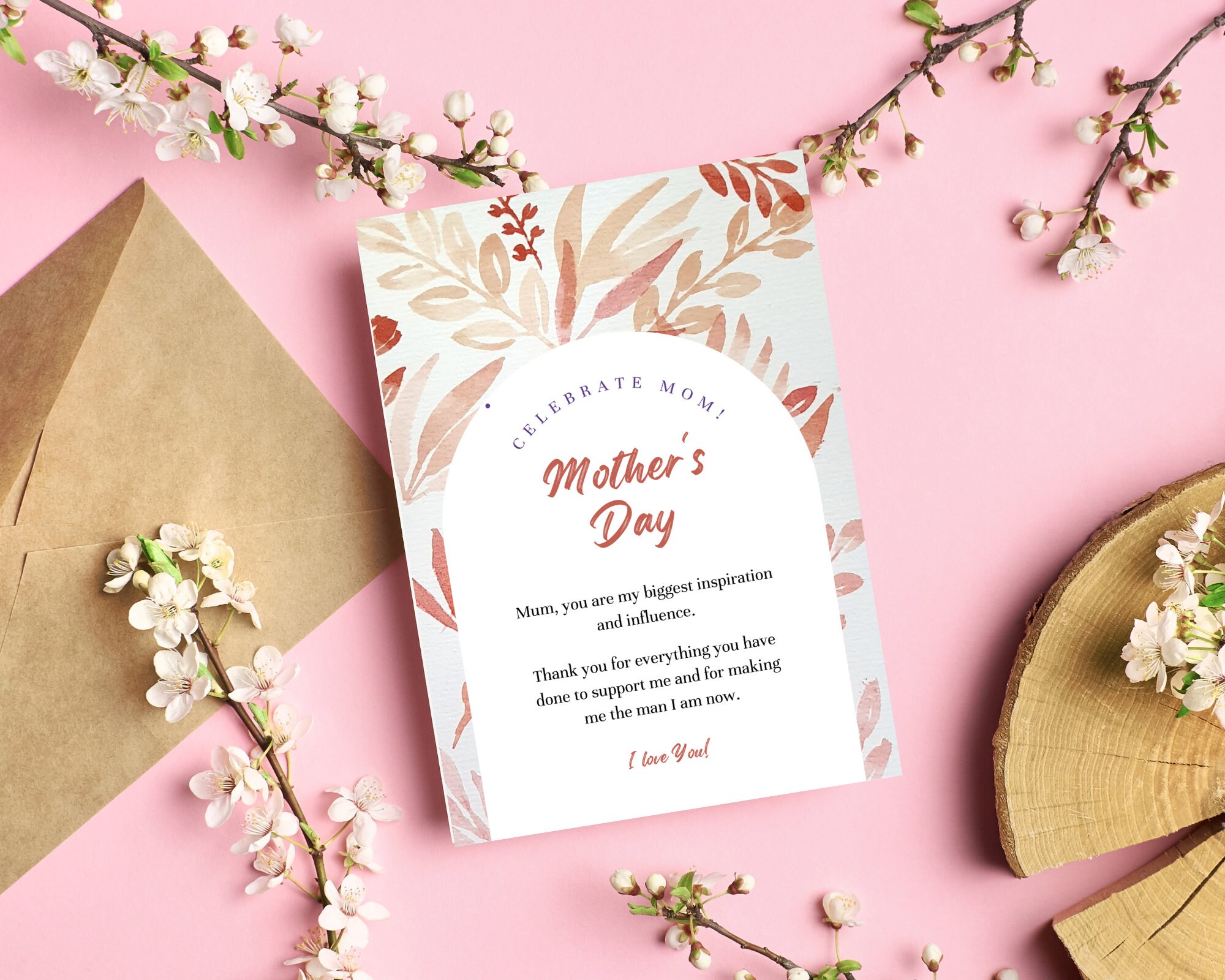 Printable Mothers Day Card Template, Happy Mothers Day, Floral, Instant ...