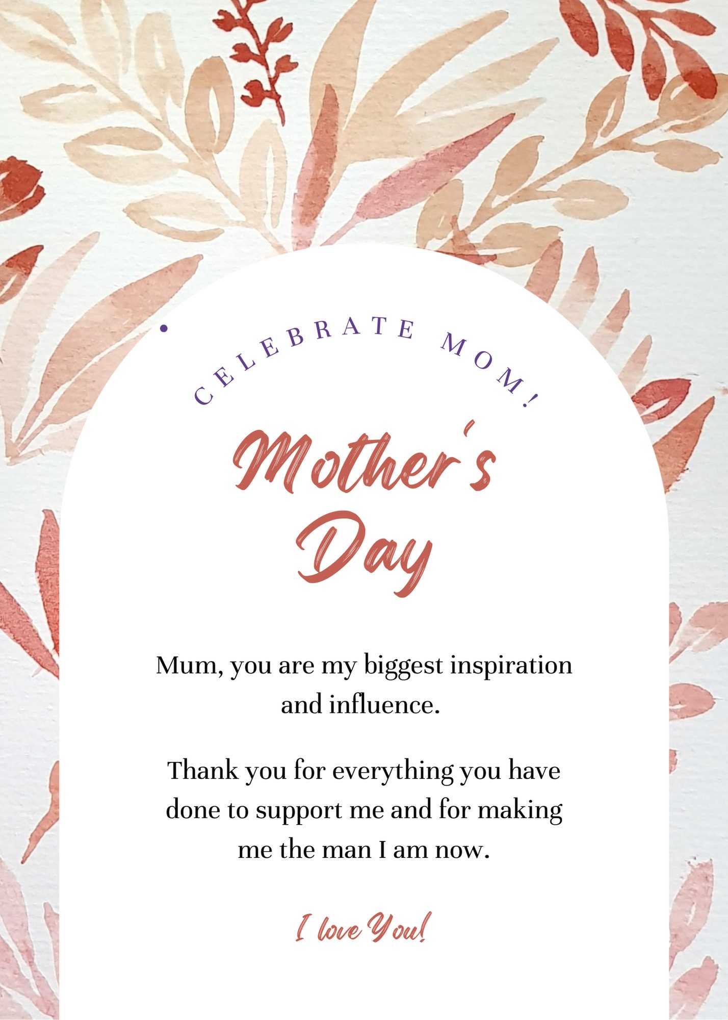 Printable Mothers Day Card Template, Happy Mothers Day, Floral, Instant ...