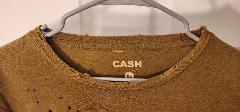 Johnny Cash I Walk the Line Tee XL Brown Distressed Graphic Shirt image 3