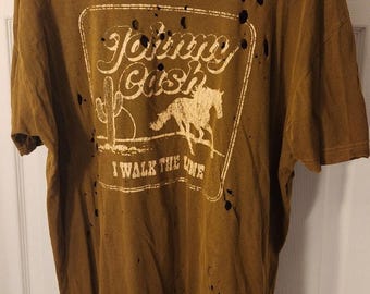 Camiseta Johnny Cash I Walk the Line XL Marrón con estampado desgastado