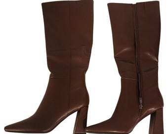 Botas altas hasta la rodilla Meolee con tacón grueso, color marrón, talla 9 – Nuevas (sin caja)