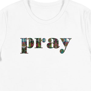 PRAY T-shirt, Butterfly Font Pray Tee, Womens Graphic T-Shirt, Pray Christian Top, Short Sleeve Cotton Tee, Gift for Her, Religious Gifts image 1