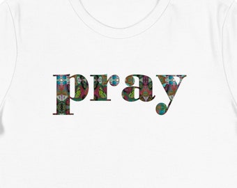 PRAY T-shirt, Butterfly Font Pray Tee, Womens Graphic T-Shirt, Pray Christian Top, Short Sleeve Cotton Tee, Gift for Her, Religious Gifts