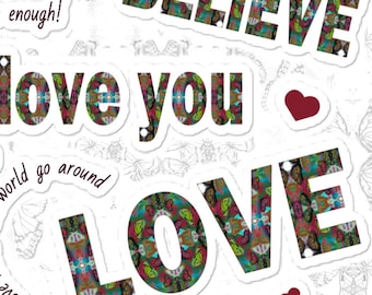 LOVE & Blessings Stickers, Bottle Laptop Book Stickers, Butterfly Sticker Sheet, Indoor Outdoor, Journal Scrapbook Stickers, Christian Gift
