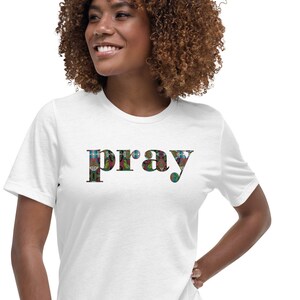 PRAY T-shirt, Butterfly Font Pray Tee, Womens Graphic T-Shirt, Pray Christian Top, Short Sleeve Cotton Tee, Gift for Her, Religious Gifts image 2