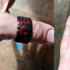 Leather Ring, Braided Woven Mens Womens Leather Rings, Black Brown Blue Boho Wedding Bands, Anniversary Engagement Vow Renewal Jewelry, KAMA image 1