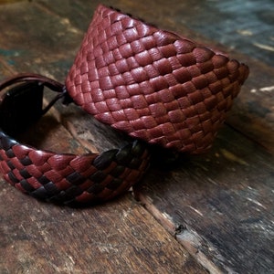 Braided Leather Cuff Bracelet, Men's Women's Wide Woven Wrist Band, Black Brown Deerskin Leather Snap Cuff, Tribal Leather Jewelry, SHANI image 4