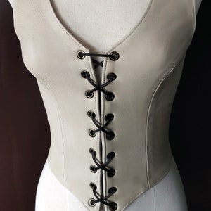 Leather Halter Top, Women&#39;s Backless Vest, Black White Brown DEERSKIN, Lace-Up Front & Back, Festival Clothing, Biker Halter Top, REBEL