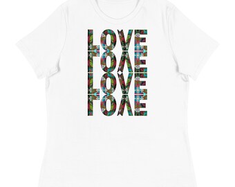 LOVE x 4 T-Shirt, Butterfly Letters, Women's Graphic Tee, Ladies Apparel, Valentines Day Shirt, Couples Shirt, Gift for Wife, Christian Gift
