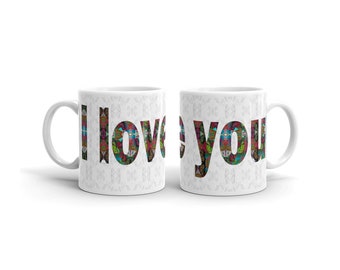 I Love You Mug, 11 or 15 oz Valentine's Day Coffee Cup, Gift for Husband Wife Lover, I Love You Couples Anniversary Gift, Butterfly Font