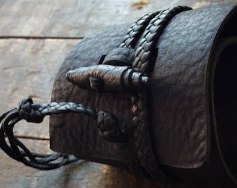 BUSAJJA Leather Bracelet, Jason Momoa Style Leather Cuff, Men's Women's Wrap Cuff Bracelet, Wide Wrist Band, Braided Ties, Black Brown Cuff