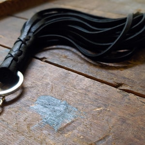 Fringe Key Chain, Leather Tassel Key Ring, Tassel Bag Charm, Fringe Purse Charm, Belt Clip Leather Flogger, Silver Brass Beaded Flogger NALA image 4