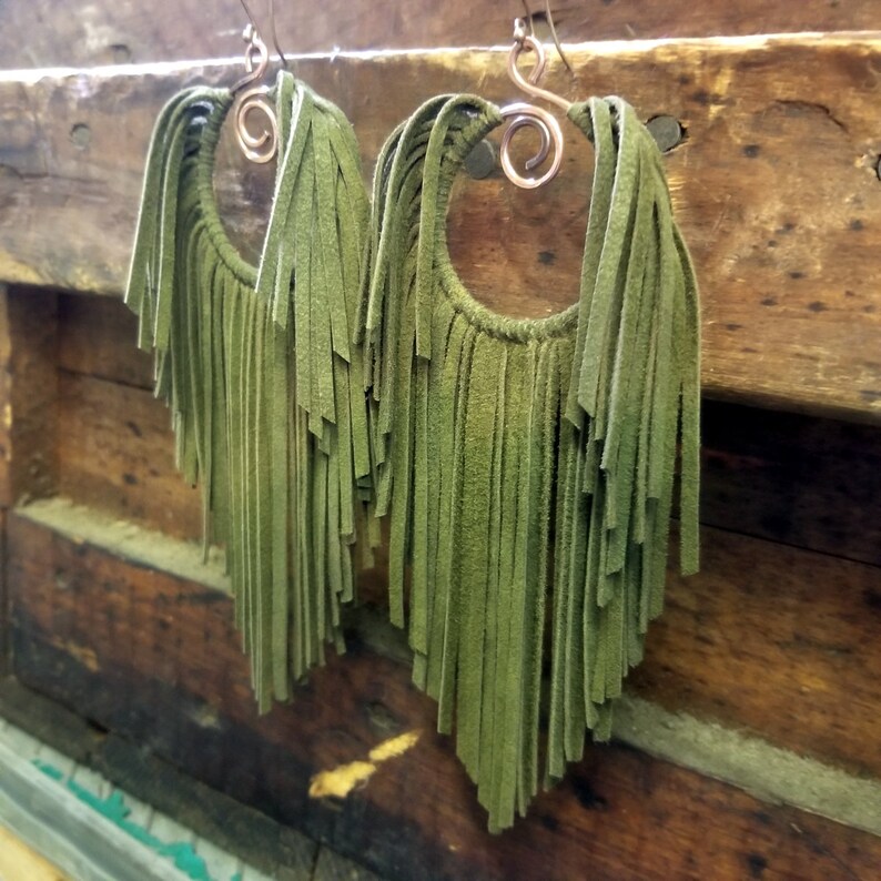 Latifah Fringe Earrings Leather Fringe Hoop Earrings Suede Etsy