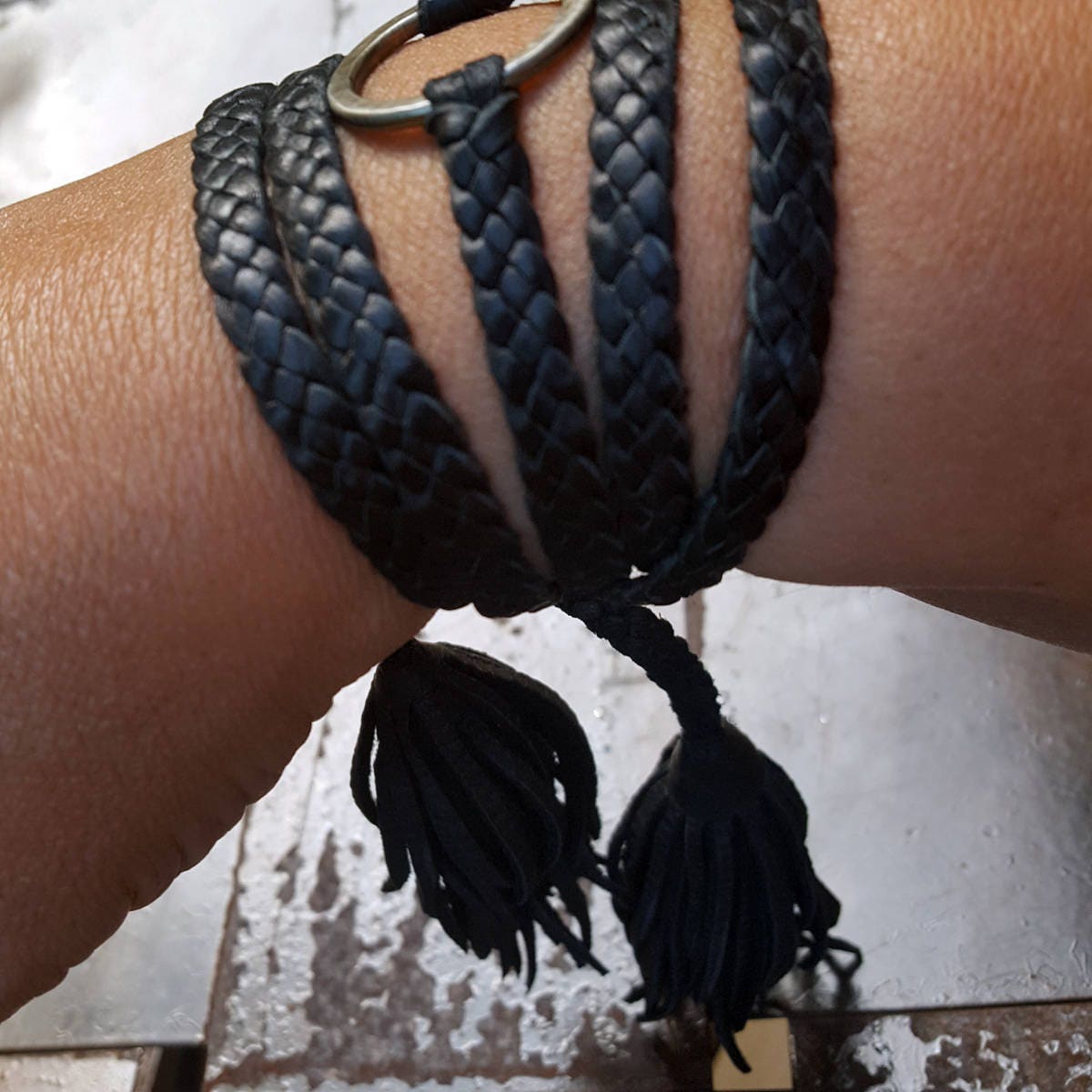 Eternity Ring Necklace, Braided Leather Choker - Multi Wrap