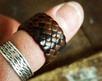 Leather Ring, Men's Women's Braided Leather Rings, Woven Leather Ring, Boho Wedding Band, Anniversary Engagement Vow Renewal Jewelry, KAMA