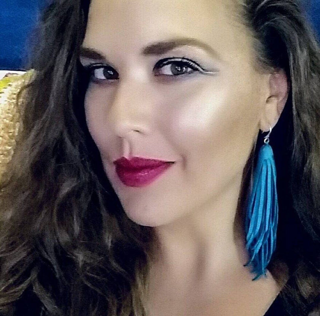 Tassel Leather Earrings, 6 Long Fringe Earrings, Feather Dangles, Leather Tassel Earrings, Boho